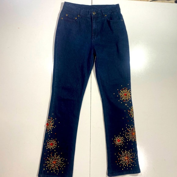 DG2 By Diane Gilman Vintage Y2K Retro High Rise Flare Bling Stud Jeweled Jean 14 - Picture 3 of 14